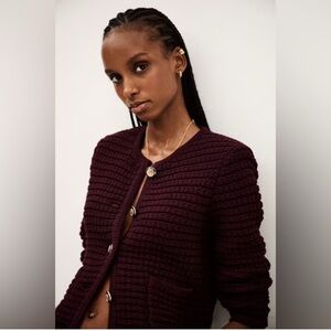 NEW Ba&sh Bash Gaspard Tweed Cardigan Jacket in Burgundy Red | size 2 / M